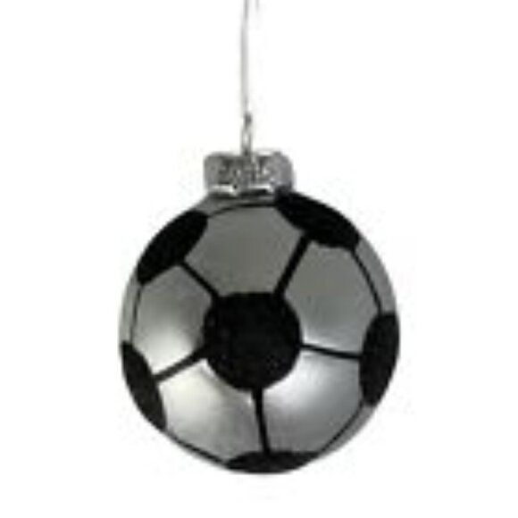 Christmas Ornament Soccer Glass Silver Black Glitter Accent Sports Holiday Decor - Picture 1 of 1